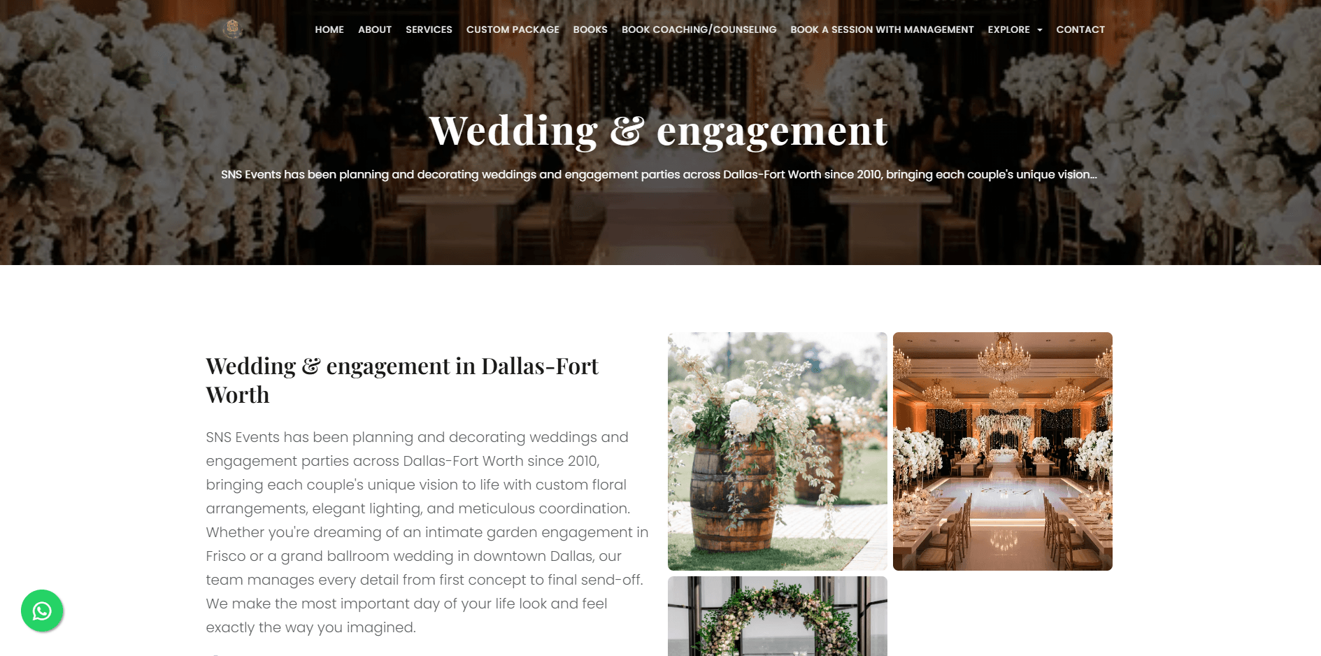 SNS Events weddings & engagement page
